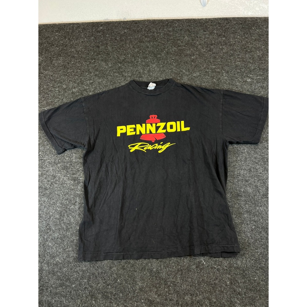 VTG Y2K Pennzoil Racing Graphic TShirt Mens Black Mens One Size Fits All Cotton